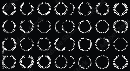 Laurel Wreath Vector illustration, .Elegant Set isolated on white. Perfect for logos, badges, labels. Various styles: traditional, classical, antique. Ideal for emblem, award, victory, honor, triumph