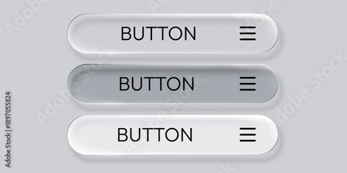 Modern glassmorphism and neumorphism UI buttons. User interface elements design.