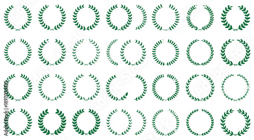Laurel Wreath Vector illustration, .Elegant Set isolated on white. Perfect for logos, badges, labels. Various styles: traditional, classical, antique. Ideal for emblem, award, victory, honor, triumph