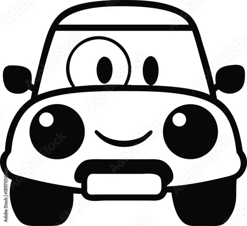 Cute chubby cartoon car with compact body and charming expression On white Background Vector illustration