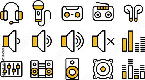 Sound and Music Outline Icons Collection for Websites, Apps, UI UX Projects