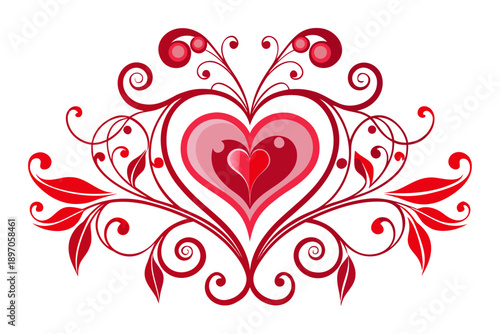 An exquisite and ornate heart design, bursting with intricate swirls, delicate leaves, and smaller hearts, radiates deep love.