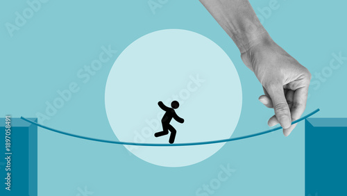 Foto Risk Management and Balance Control Concept, Unstable Situation, External Influe