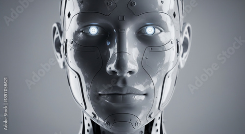 Wallpaper Mural Photorealistic Humanoid Robot Face with Metallic Skin and Expressive AI Eyes in HDR Cinematic Lighting Torontodigital.ca