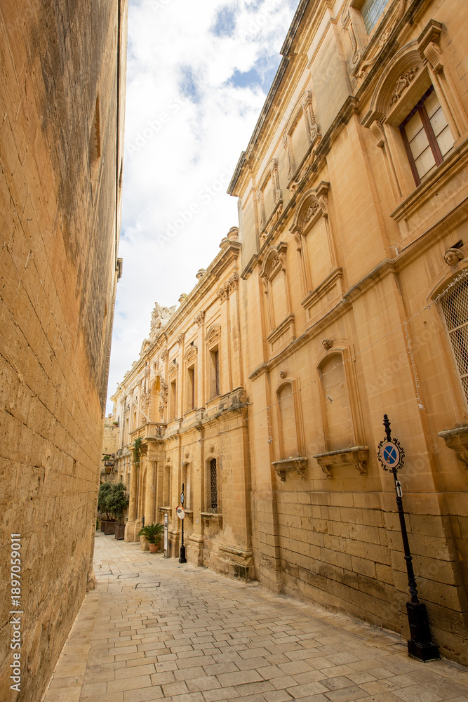 Obraz premium Charming narrow street invites wanderers through Mdina's historic beauty