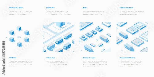 Architectural diagrams displaying various urban planning and building layouts