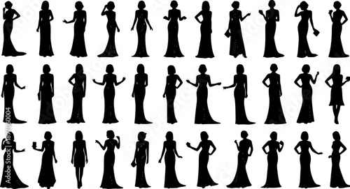 ilhouettes of women in elegant dresses on a white background woman female
