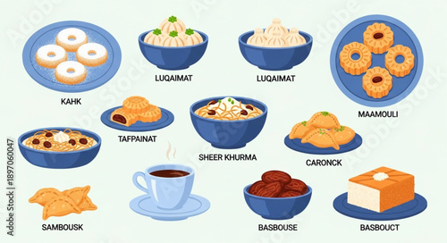 Collection of various sweet desserts and breakfast items.