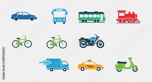 Collection of various transportation vehicles and modes of travel.
