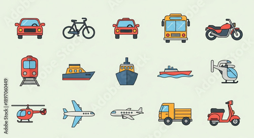 Collection of various transportation vehicles and modes of travel.