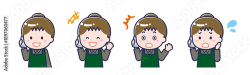 スマートフォンを使う「飲食店の店員」の女性