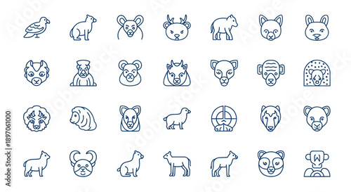 Animal icons set in minimalist style
