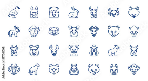 Animal icons set on white background