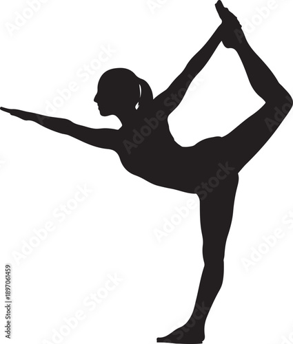 Woman Silhouette in Dancer Yoga Pose Isolated on White Background
