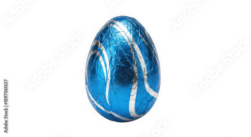 Vibrant Blue Foil Easter Egg With White Stripes On Black