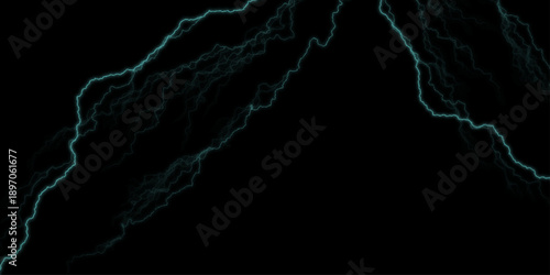 Thunder Stock Image in Black Background. Massive lightning bolt with branches isolated on black background. Dramatic lightning strike with glowing electrical discharge on a black backdrop.
