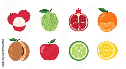 Assortment of fresh fruits isolated on white