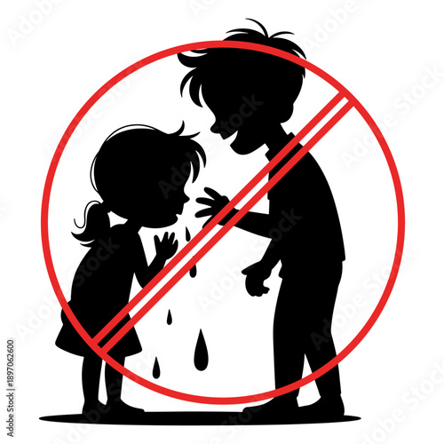 Bad Boys and girls  Concept: It's not okay for boys to tease a girl, Silhouette Illustration. 