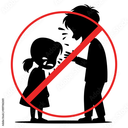 Bad Boys and girls  Concept: It's not okay for boys to tease a girl, Silhouette Illustration. 