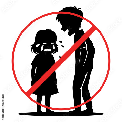 Bad Boys and girls  Concept: It's not okay for boys to tease a girl, Silhouette Illustration. 