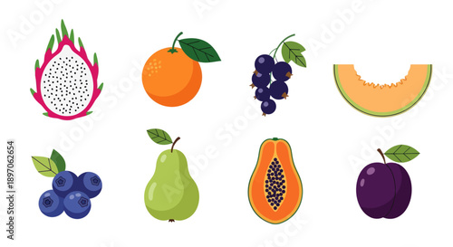 Assortment of fresh fruits isolated on white