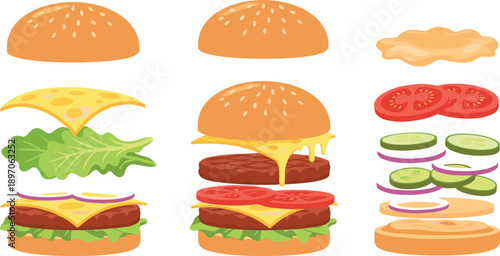 Burger Ingredients Set Isolated Layers for Build Your Own Hamburger Illustration