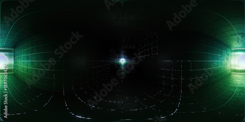 Full spherical hdri panorama 360 degrees of Abstract sci-fi black tunnel. Wormhole absorbs cyberspace. 3D portal. Futuristic fantasy high-tech tunnel. Tile floor. 3D render illustration