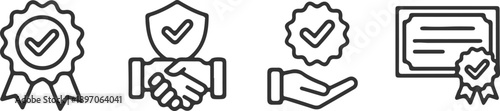 Premium Quality Assurance And Trust Icons – Certified Badge, Secure Partnership, Verified Accreditation Vector Set