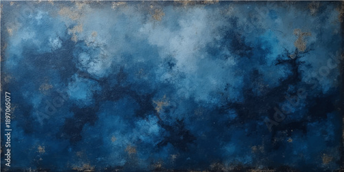An old blue grunge background texture with abstract dark smoke and stormy clouds over a bright moonlit night sky backdrop