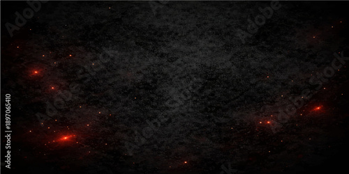 An abstract dark space background features a motion blur of red fire and smoke explosions amidst a cosmic nebula texture with glowing star dust across the galaxy universe