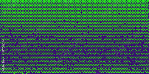 Abstract digital pattern with green and purple hues resembling code