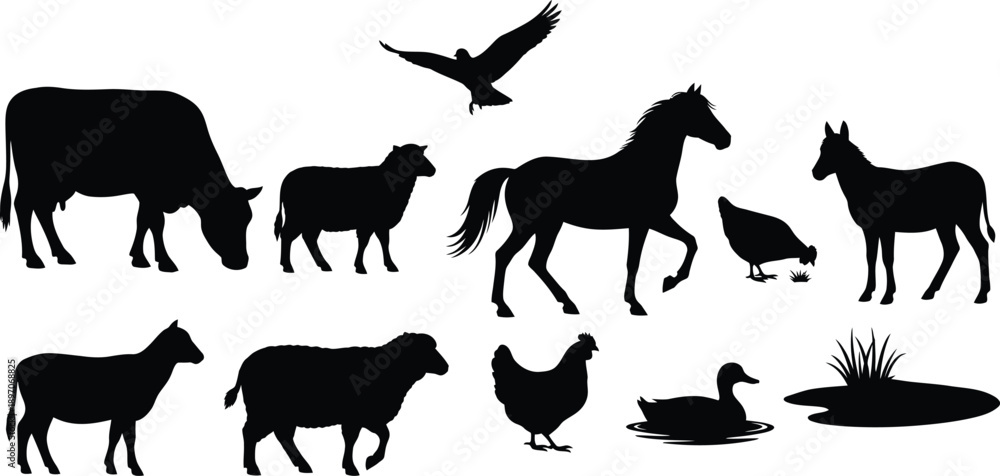 Fototapeta premium Farm animal silhouettes