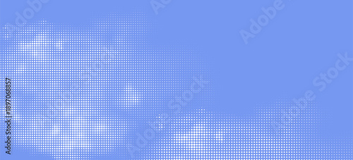 Halftone sky vector background with polka dot vintage clouds on old paper texture.