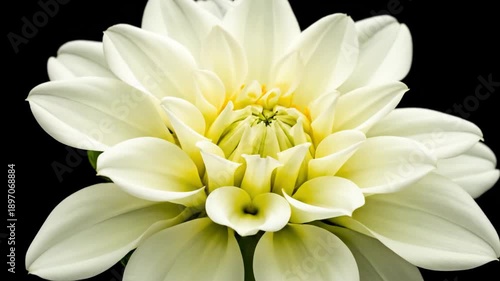 Vibrant green ranunculus flower bud on black background