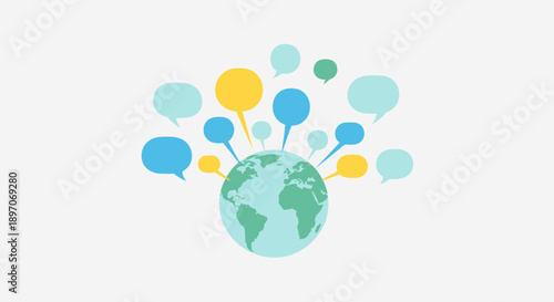 Celebrating International Mother Language Day with Multilingual Speech Bubbles Around the Globe in Modern Vector Illustration