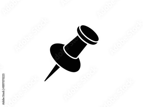 Solid black pushpin icon, round head, sharp point, simple graphic illustration.