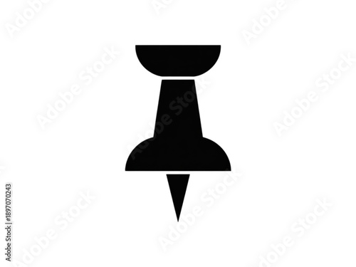 Black silhouette pushpin icon with pointed tip and round head, simple graphic design.