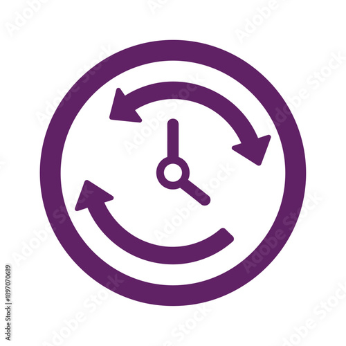 A purple clock icon with circular arrows indicates the passage of time and a cycle.