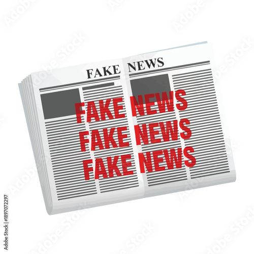 Newspaper with 'FAKE NEWS' prominently displayed in red, symbolizing misinformation and unreliable information.