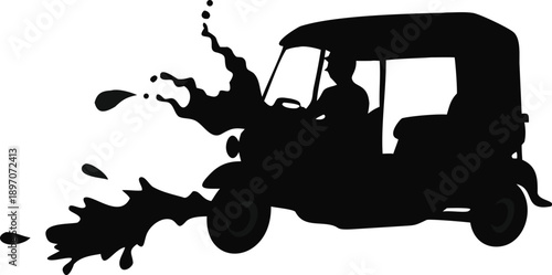Silhouette Of A Tuk Tuk Driving Through A Splash Of Water
