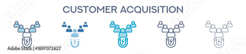 Customer Acquisition Line Icons For Growth And Marketing Strategy 