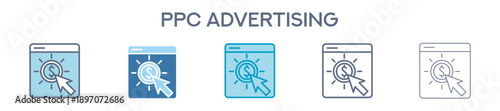 Ppc Advertising Element For Design Graphic - Multi Styles. Line Icons For Online Marketing And Paid Campaigns 