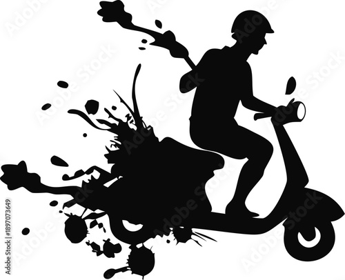 Silhouette Of A Man Riding A Scooter Getting Splashed