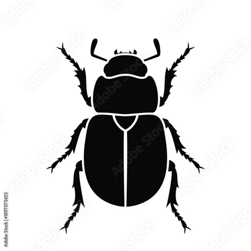 A black silhouette of a scarab beetle is displayed against a white background.
