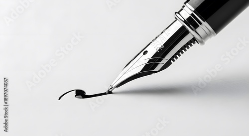 Fountain Pen Writing Black Ink on White Paper