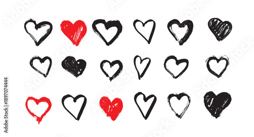 Hearts set, hand drawn illustrations. Valentine's Day.	
