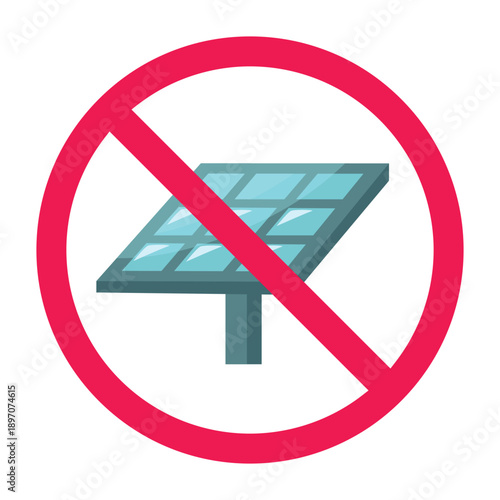 No solar panel sign, no solar energy sign, solar panel prohibited symbol, forbidden solar panel sign, vector illustration

