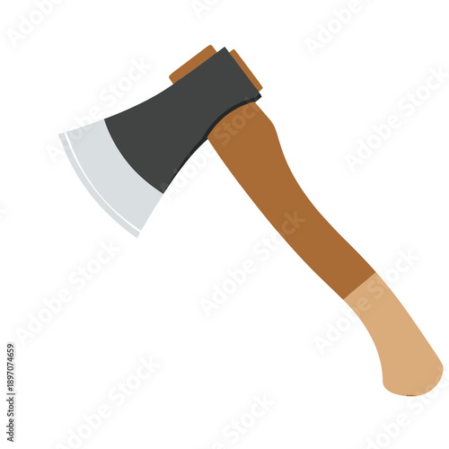 A single axe with a brown wooden handle and a silver blade is isolated on a white background.