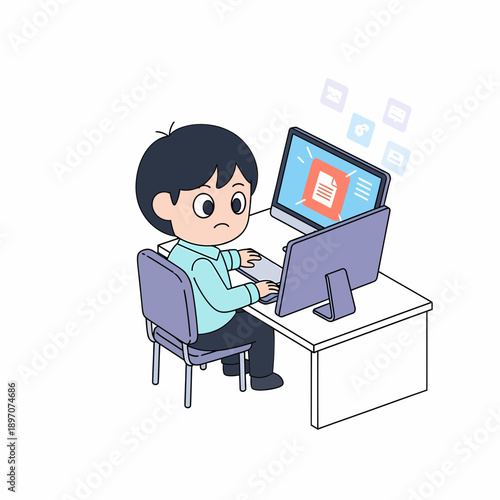 Frustrated person struggling with a critical file error displayed prominently on computer screens, facing a digital document problem