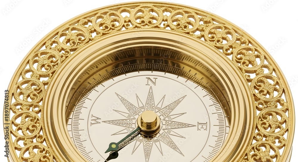 Fototapeta premium Ornate Gold Compass for Navigation and Travel